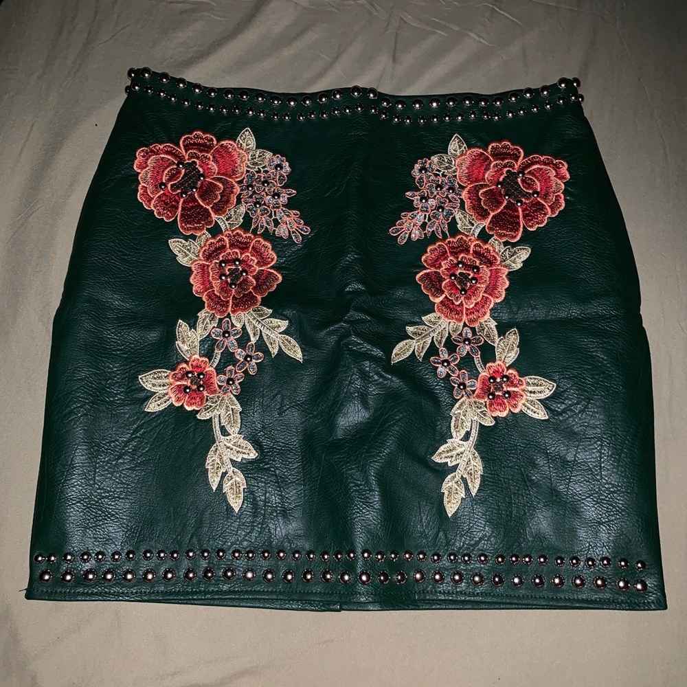 Dark Green Leather Skirt
